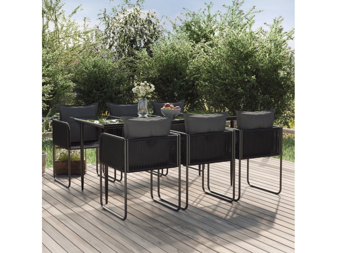 Vidaxl 7 Pcs Conjunto De Jantar Para Jardim Preto