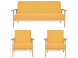 Vidaxl 3 Pcs Conjunto De Sofás Tecido Amarelo