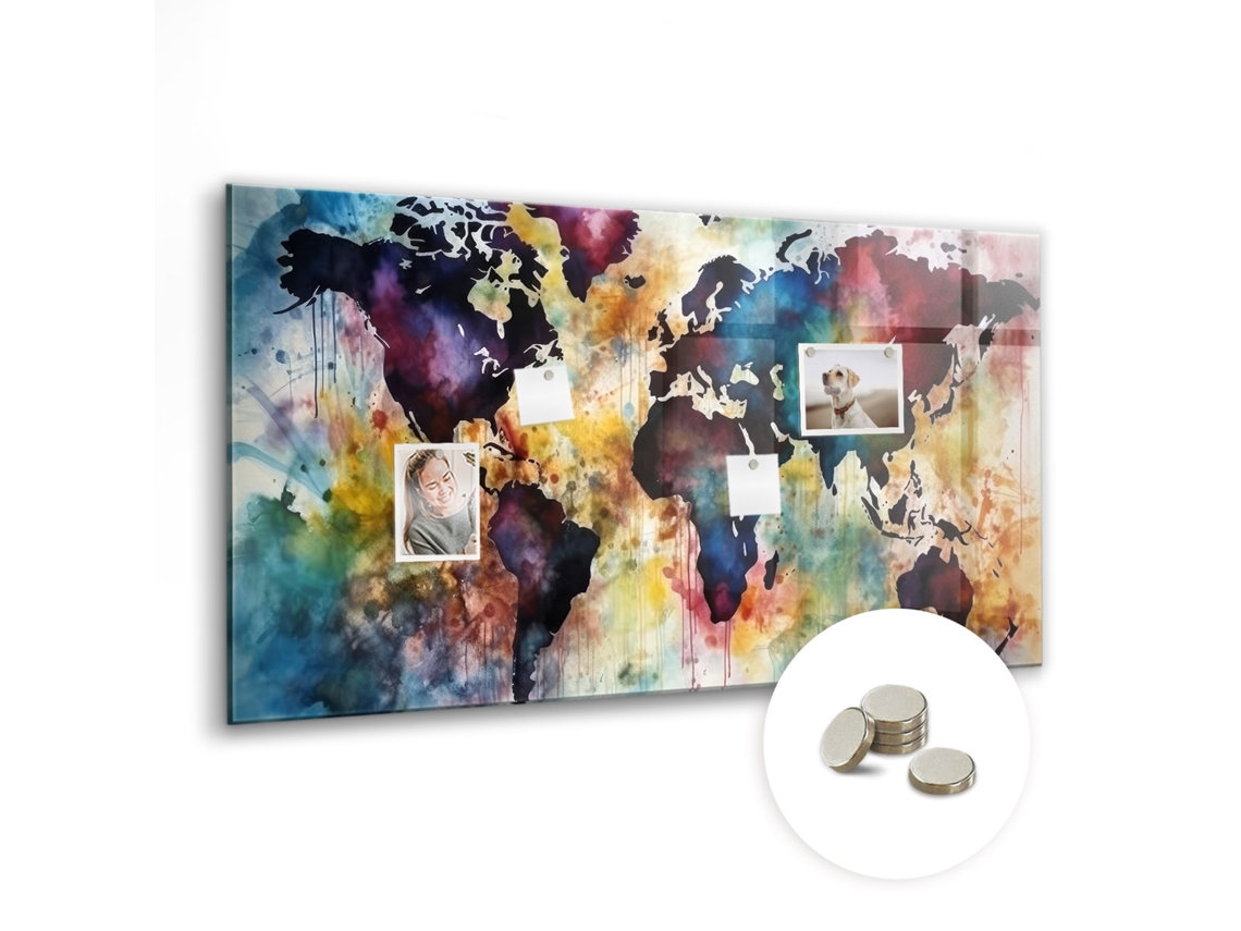Quadro Magnético Mapa Em Aquarela Para A Sala De Estar Espelharte (120x60 Cm)