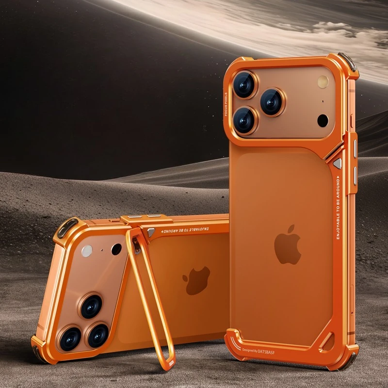 Capa Protetora Com Moldura Em Liga De Alumínio Para Iphone 17 Pro Max (laranja), Com Suporte Para Lente.