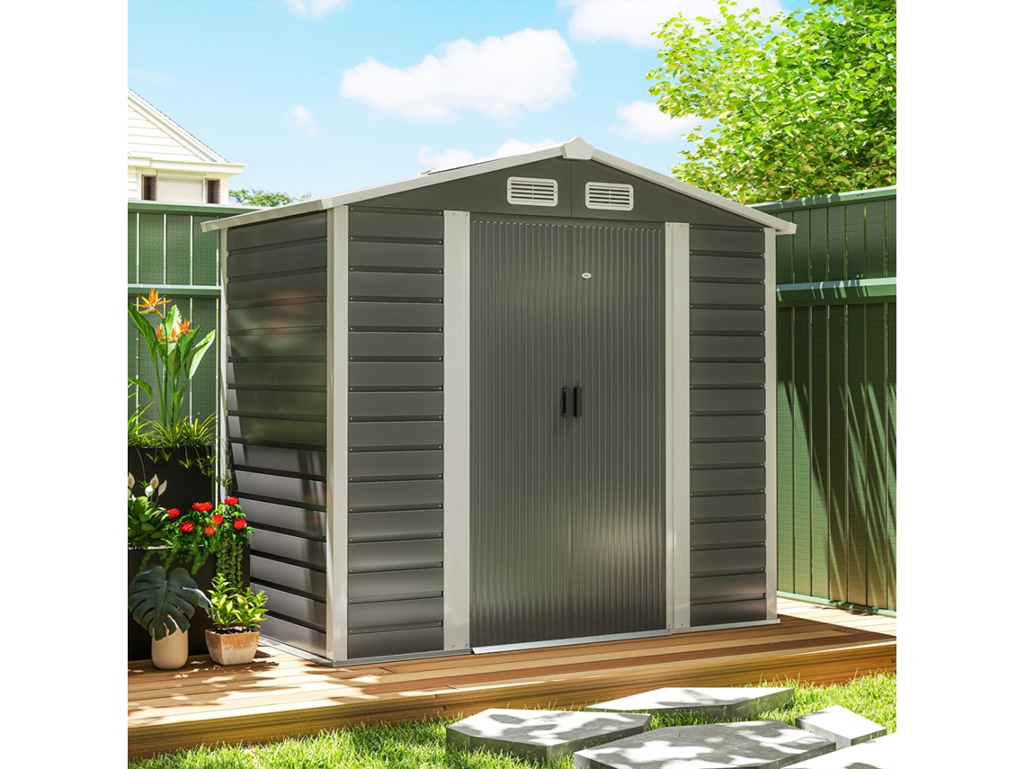 Abrigo de Jardim Aço Galvanizado Cor Cinzento 213x120x166/194 cm Outsunny