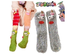 2026 calcetines de Monstruo Divertidos Y Suaves de Terciopelo Coral para Navidad, Regalo Ideal para Mujer Con Tarjeta Navideña