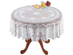 Mantel Redondo De Encaje Blanco Lavable Jacquard De 70 Pulgadas Para Mesa De Comedor
