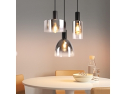 Nettlife Candeeiro Suspenso De Vidro Cinza Fumê E27 Com Altura Ajustável Para Mesa De Jantar E Sala, 25 W, 12 Cm, Em Metal E Vidro