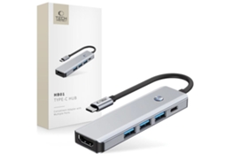 Hub Usb C 5 Em 1 Tech Protect Usb C / Usb 3.0 / Hdmi / Rj45 Cinza Brilvibera