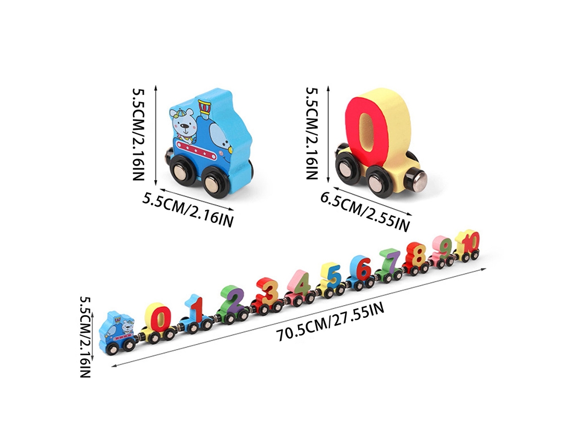 Primerox brinquedo Educativo de Trem de Madeira com Blocos, Letras Abc e Números para Crianças