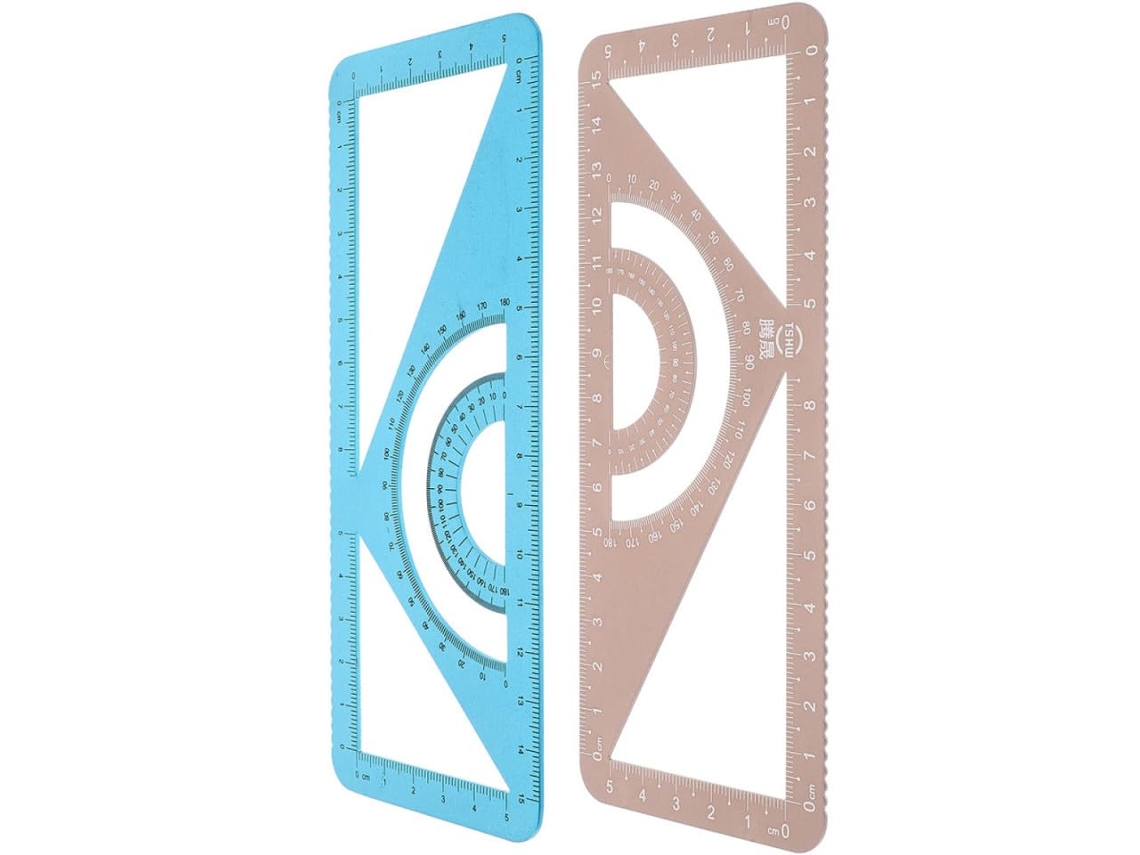 Régua Triangular Multifuncional De Metal Para Desenho, 2 Peças