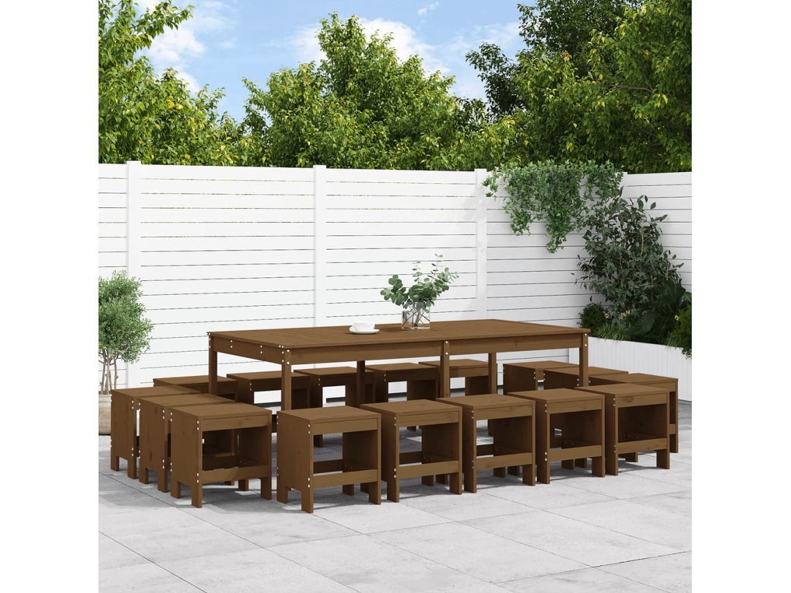 Vidaxl 17 Pcs Conjunto De Jantar Para Jardim Pinho Maciço Castanho-mel