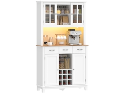 Despensa de Cozinha com Iluminação Led App Control Micro ondas Suporte de Garrafas Portas de Vidro Branco Ge
