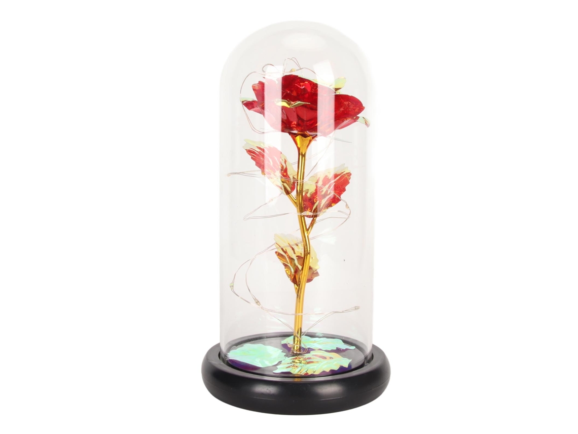 Luz Led Decorativa Rosa de Vidro Romântica Vermelha