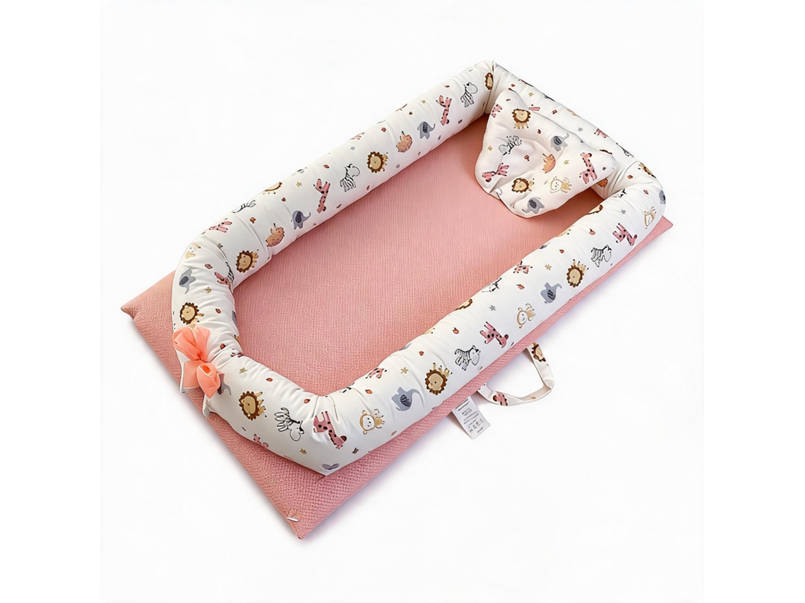 Ninho De Bebé Portátil Hibbent Com Travesseiro 90x50x12cm -festa Dos Animais Rosa