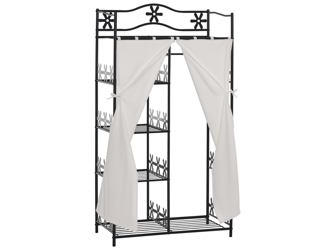 Guarda-roupa de quarto de adulto, 5 prateleiras, 84x42x159cm, metal, 2 cortinas pretas S/MARCA