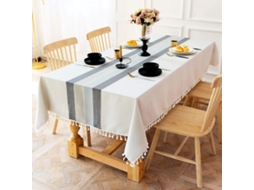 Capa De Mesa Listrada De Algodão E Linho, Capa Protetora Contra Poeira, Decoração Para Casa E Cozinha, 140x220cm, Cinza E Branco