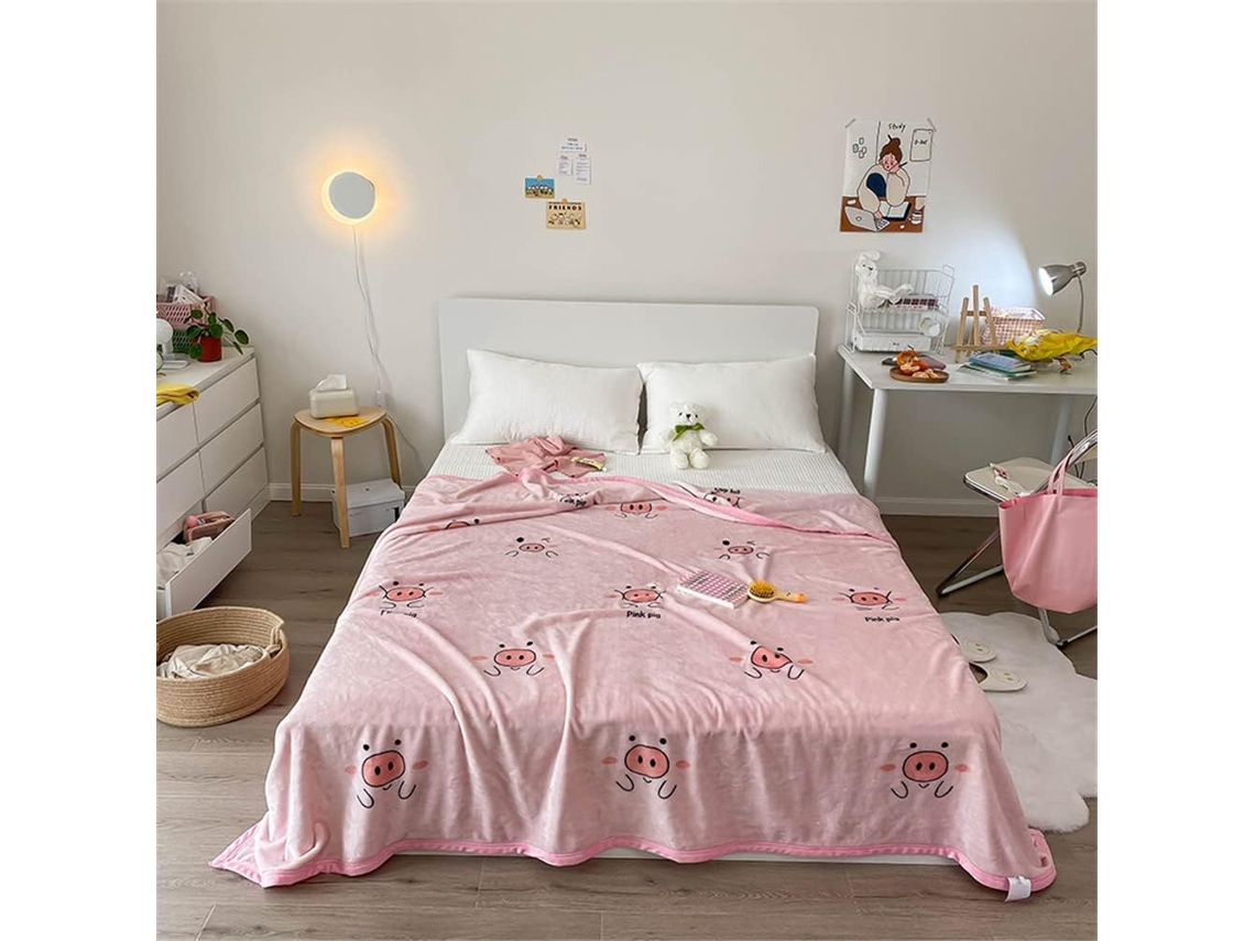 Manta de Lã Polar Inverno para Meninas da Fansu Linda Estampa Rosa Flanela Grossa Macia e Quente Cama Infantil