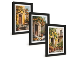 Pinturas Murais Modernaspátio Com Frutas Cítricas, Plantas Moldura Preta Fotos Para O Corredor Espelharte (3 Peças 20x30 Cm)