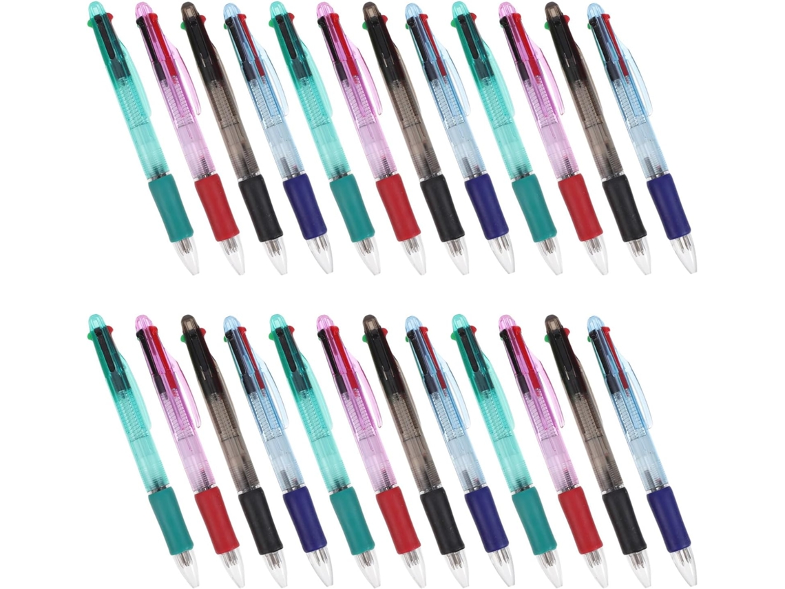 Caneta Esferográfica Multicolorida de 4 Cores, 0,7 Mm, Transparente, 24 Unidades Canetas Retráteis para Escr