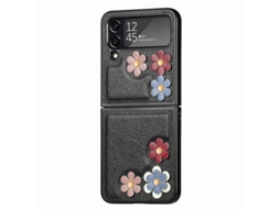 Yuru capa Floral Compatível com Smartphone Dobrável Samsung Galaxy Z Flip4 5g Preto Pu+pc
