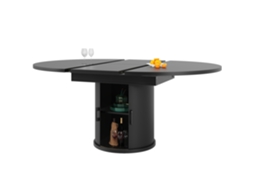Mesa de Jantar redonda PAPRIKA para 6 pessoas, tampo de nogueira e preto, 118 a 158 cm