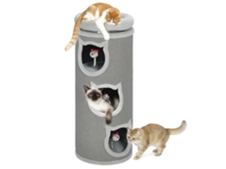 Barril de Arranhar Gato, 96 Cm, Torre de 4 Níveis com Cama Lavável, 3 Cavernas para Dormir, Brinquedo Pendurado, para Vários Gatos Cinza Ge