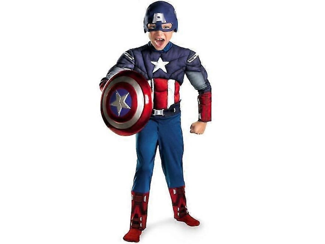 Traje De Cosplay De Capitão América Para Menino Vingadores Para Halloween Roupa E Boné Longitude Da Roupa Tamanho Xs 90 Cm