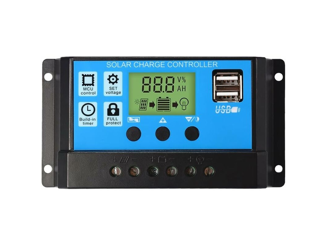 Controlador de Carga PWM 12 V/24 V 30 A com LCD USB BRILVIBERA