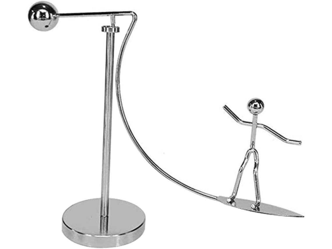 Brinquedo Equilíbrio Forma Surfista Metal Prateado Movimento Pêndulo Decoração Exclusiva Acessório Jogos GOKOCO
