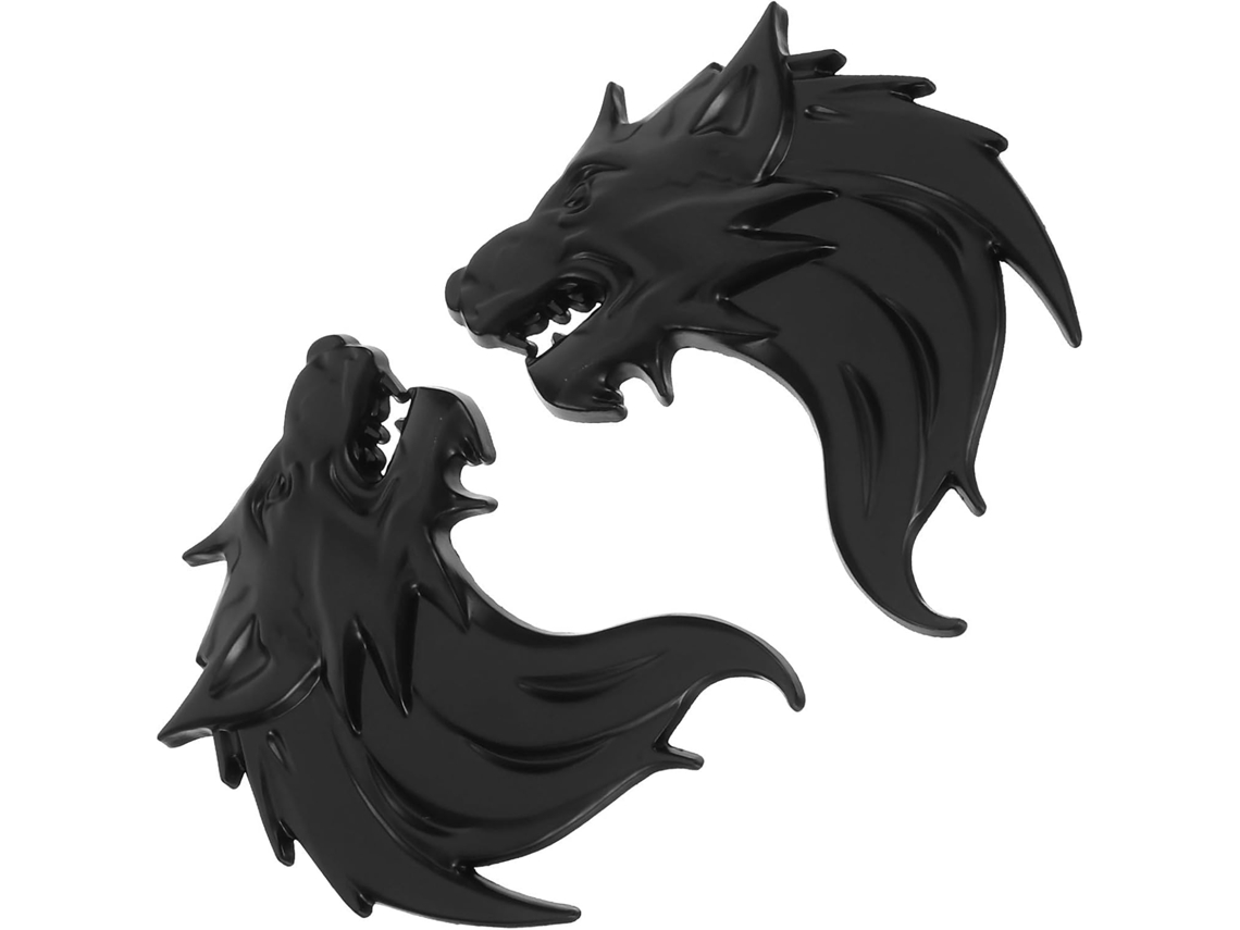 2 Adesivos Automotivos De Cabeça De Lobo Em Metal Preto Com Forte Aderência