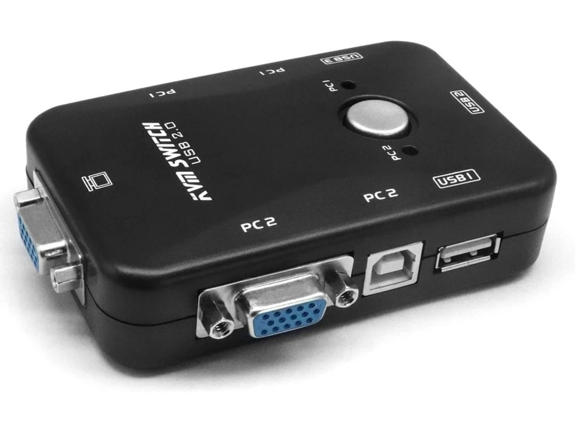 Kvm Switch Pc 2 Portas Usb Vga Para Computador / Teclado / Mouse Plug And Play Preto