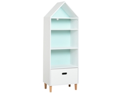 Prateleira Da Estante De Livros Para Quartos De Crianças E Adolescentes, 1 Gaveta E 4 Prateleiras, Branco E Azul Claro 50x30x142cm