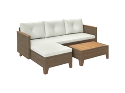 Conjunto de Jardim em Rattan Pe com Sofá de 2 Lugares, Chaise Longue e Mesa de Centro, Creme ZENCORE SERVICES