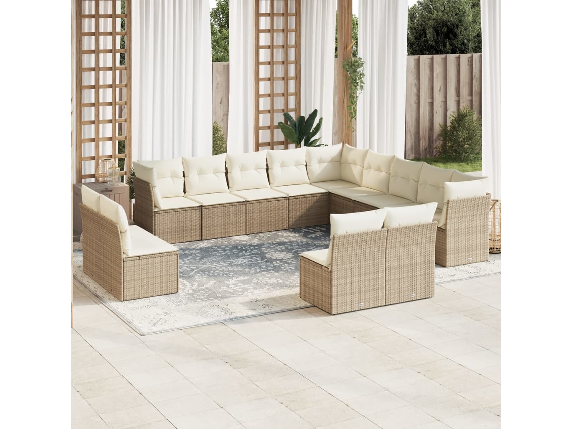 Vidaxl 13 Pcs Conjunto De Sofás P/ Jardim Com Almofadões Vime Pe Bege