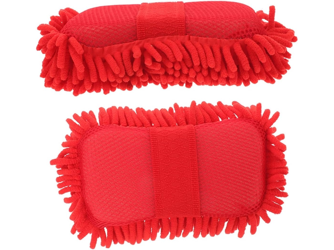 Conjunto De 2 Esponjas De Lavagem Leves Em Poliéster Vermelho Com Listras, Para Carros.