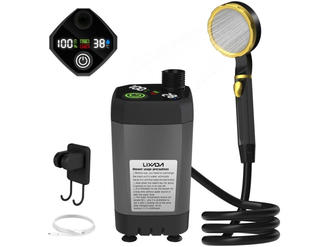 Chuveiro Portátil Para Acampamento Com Bomba E Kit De Externo Rv Tela Digital Inteligente Cheia, 9000 Mah, Cinza, Dubuns Slowmoose