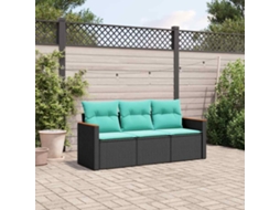 Vidaxl Conjunto De Sofá De Jardim De 3 Peças Com Almofadas Em Rattan Sintético Preto
