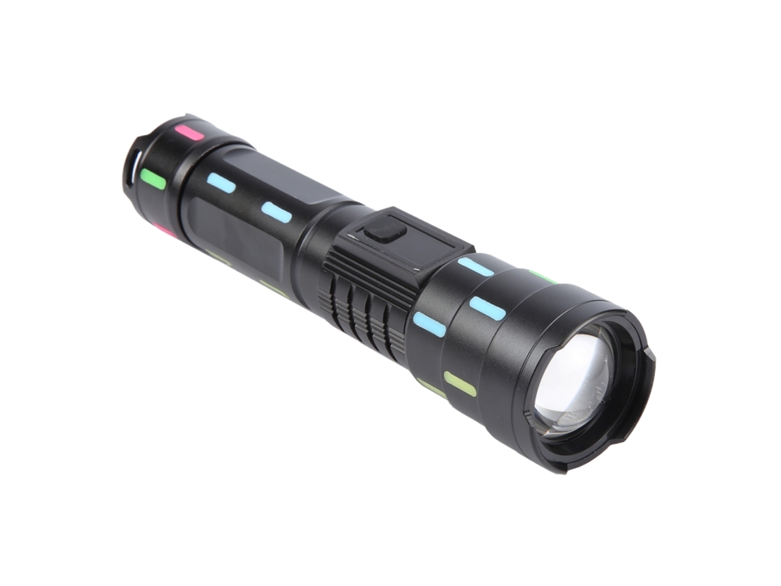 Lanterna Led Telescópica Com Zoom A Laser Branco E Faixa Fluorescente. (preta)