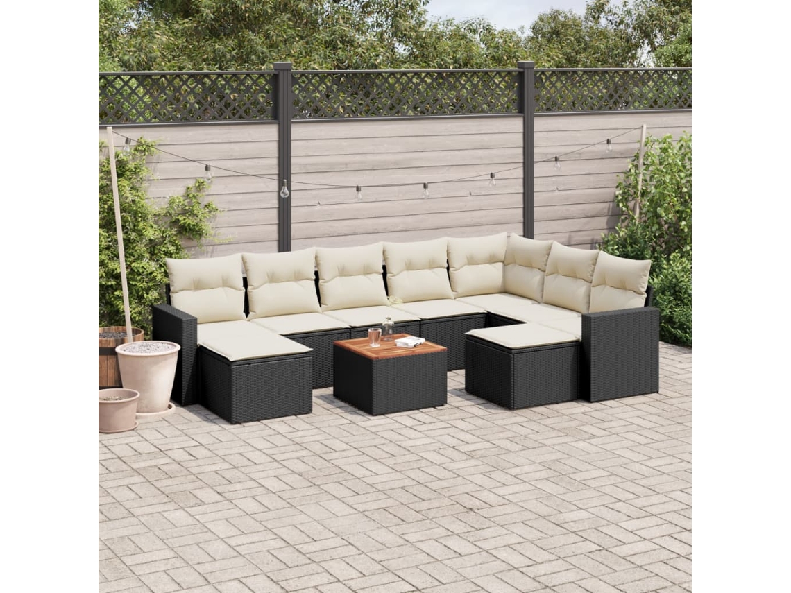 Vidaxl 10 Pcs Conjunto Sofás De Jardim C/ Almofadões Vime Pe Preto