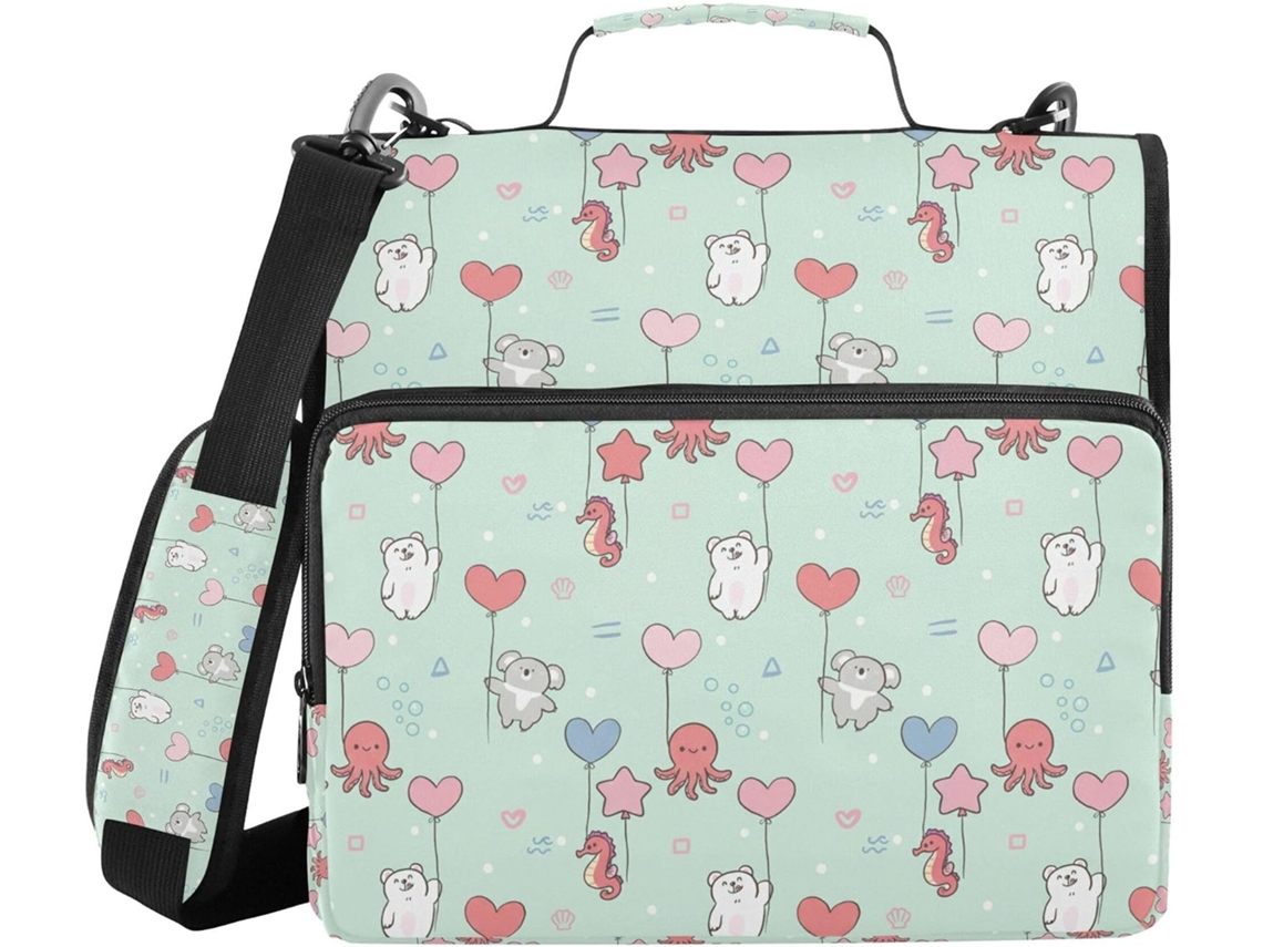Organizador flexível em formato de balão com estampa, altura de ombro, diversos bolsos de 3, 8 cm, 3 argolas, Stojo