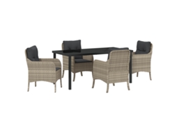 Conjunto 5 De Jantar De Jardim  Com Almofadas Vidaxl Cinza Claro Vime Pe