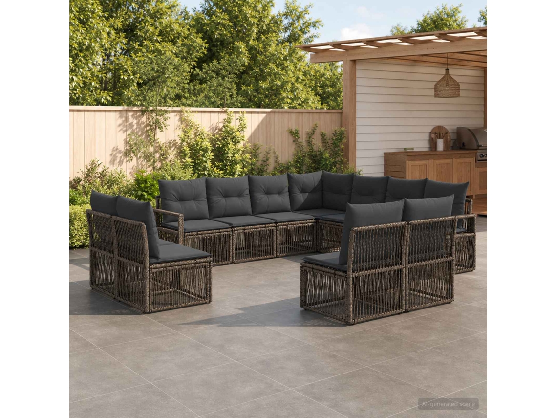 Vidaxl Conjunto De Sofá De Jardim 11 Unid. Cinzento Vime Pe