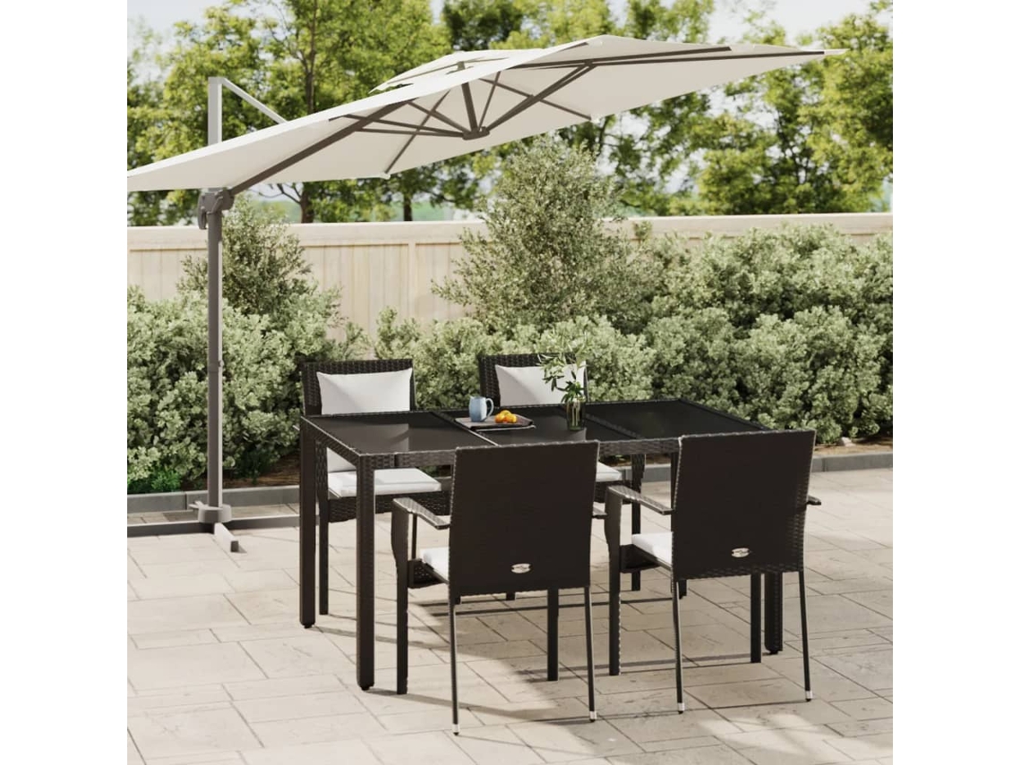 Vidaxl 5 Pcs Conjunto De Jantar P/ Jardim C/ Almofadões Vime Pe Preto