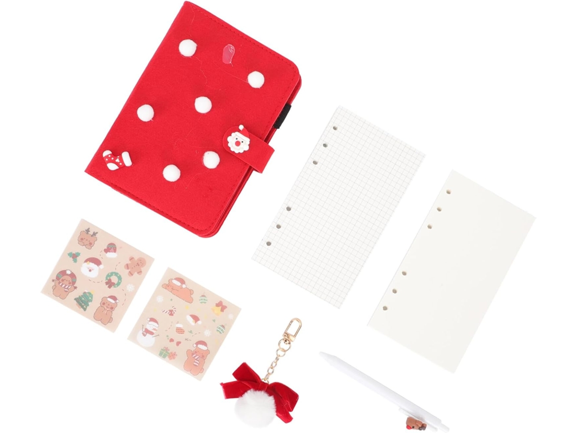 De Feltro Vermelho Para Meninas, Diário Infantil, Caderno Com Desenhos Natalinos, Tamanho Portátil, Gokoco