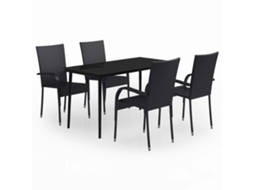 Garden Dining Set, Garden Dining Sets Vidaxl Preto Rattan / Vime (mesa Com 140 Cm De Comprimento)