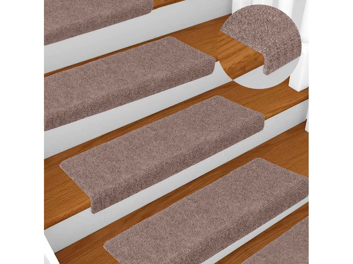 Vidaxl Tapetes De Escada Autoadesivos 5 Peças 65x21x4 Cm Castanho Claro Com Borda Retangular