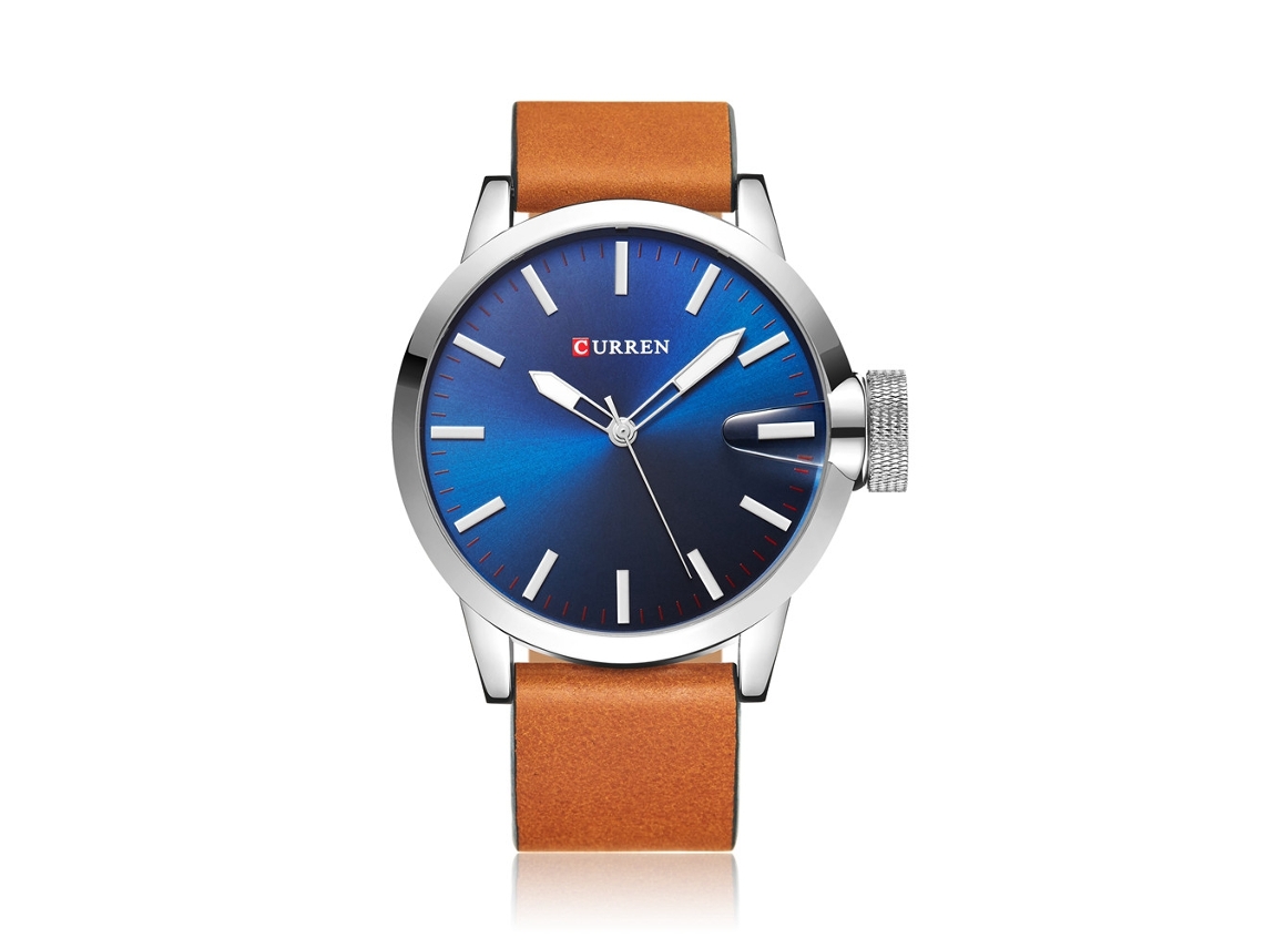 Reloj Hombre De Cuarzo Impermeable Con Correa De Cuero Pu Moda Empresarial (blanco Azul)