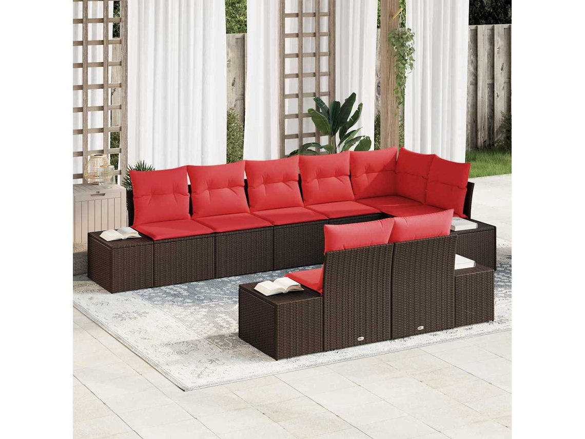 Vidaxl Conjunto De Sofá De Jardim 8 Unid. Marrom E Vermelho