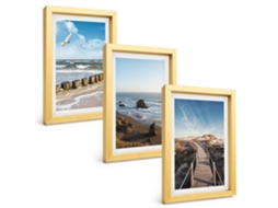 Quadros Decorativos Para Paredepraia, Ondas, Céu, Píer, Caminhada Moldura Dourada Quadros Para O Escritório Espelharte (3 Peças 20x30 Cm)