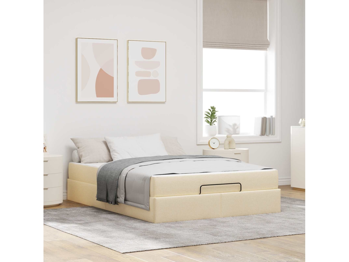 Vidaxl Estrutura De Cama Com Colchão 2 Pcs Creme Tecido