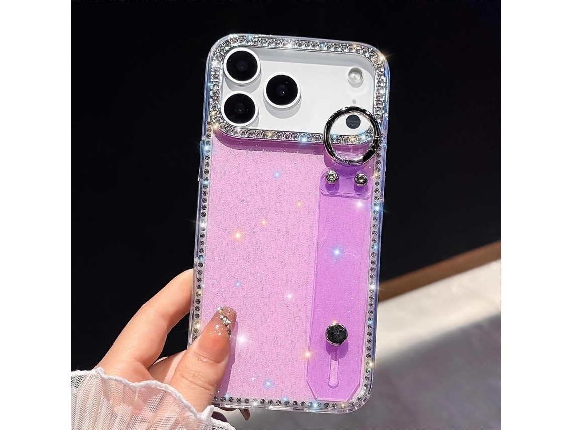 Capa De Celular Em Tpu Com Pulseira De Strass E Glitter Para Iphone 17 Pro Max