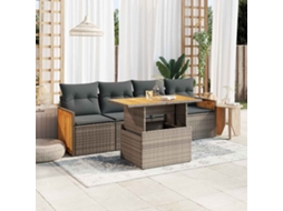 Vidaxl 5 Pcs Conjunto Sofás De Jardim C/ Almofadões Acácia E Vime Pe