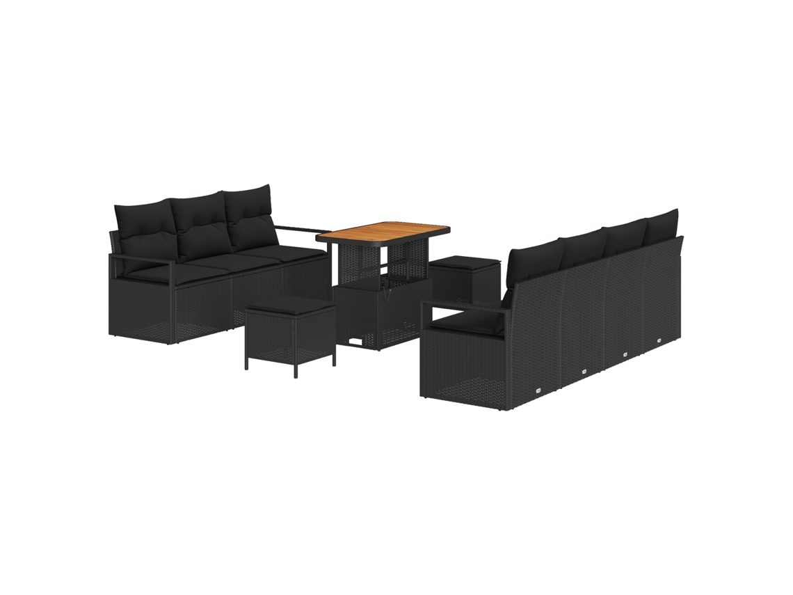 Conjunto 10 Conjunto De Sofá De Jardim Vidaxl Preto Vime Pe (230 X 62 X 85 Cm)